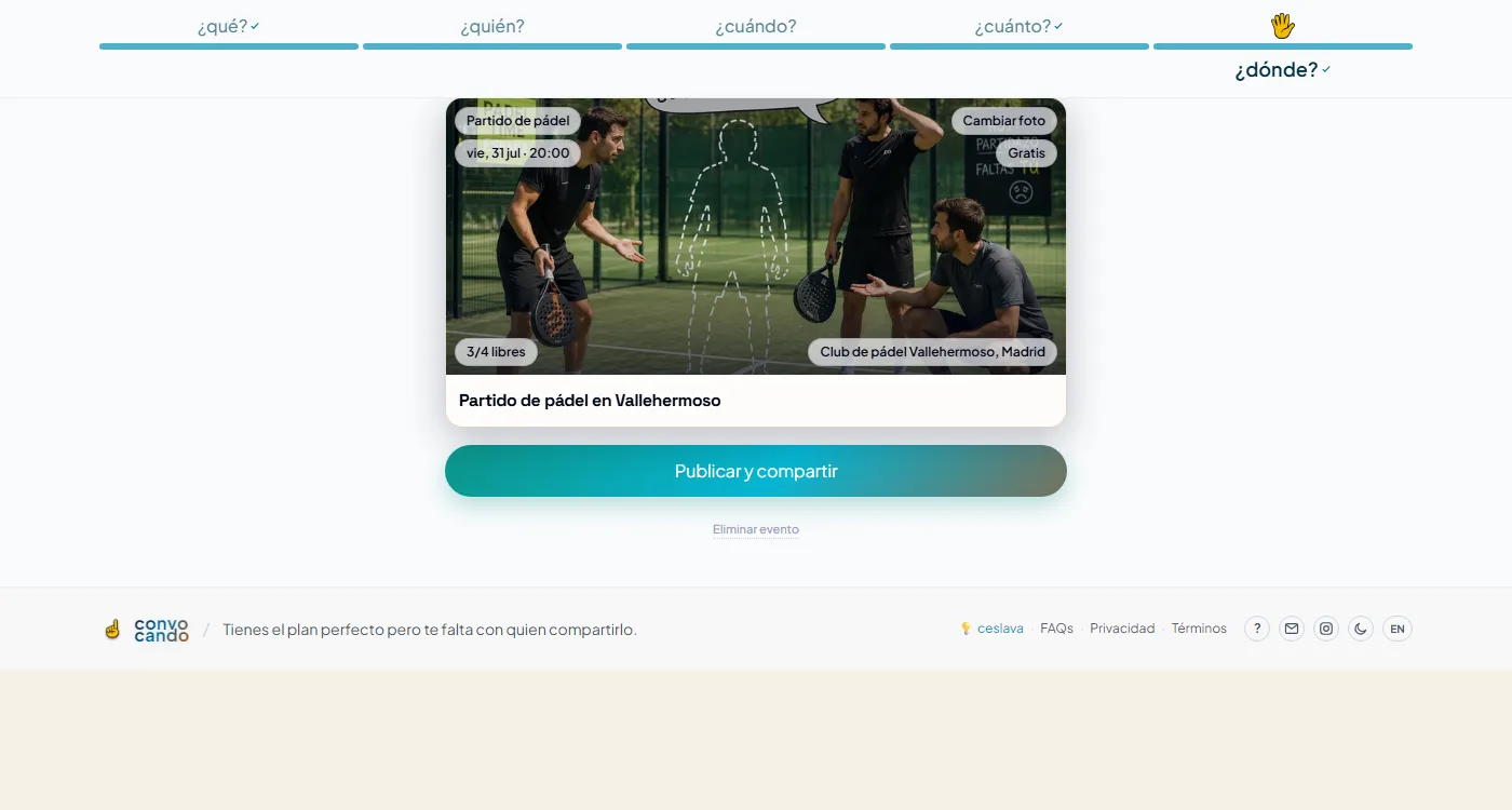 Pantalla de revisión final antes de publicar la convocatoria